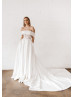 Off Shoulder Ivory Lace Satin Open Back Sweet Wedding Dress